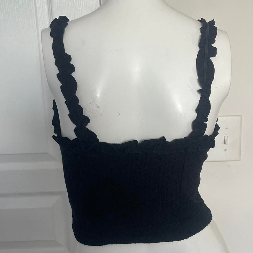 Forever 21 Black Ribbed Ruffle Button Front Crop Top - Picture 2 of 7